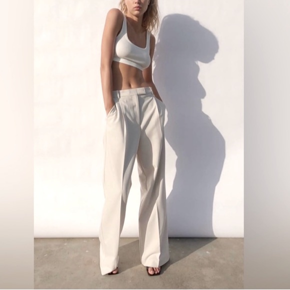 French Linen Wide Leg Palazzo Pants Lined Women White Pants Classic Straight Leg - Picture 4 of 5